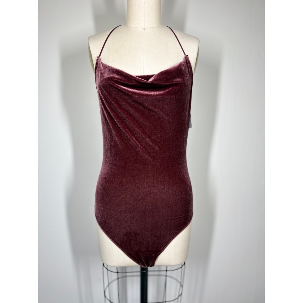 Abercrombie & Fitch NWT Velvet Bodysuit Medium Burgundy Cowl Neck Holiday Luxe